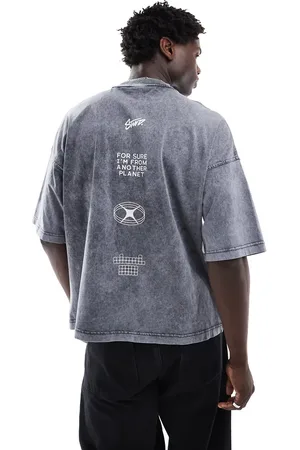 Pull&Bear From another planet printed t-shirt in grey