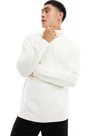 Pull&Bear Cable knit roll neck jumper in ice