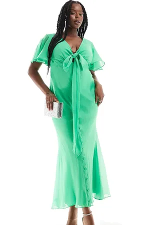 ASOS ASOS DESIGN Curve exclusive flutter sleeve midi dress with wrap waist detail in