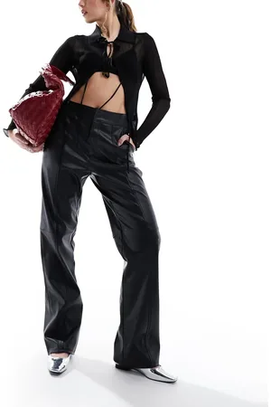 ASOS Premium faux leather straight leg trouser in