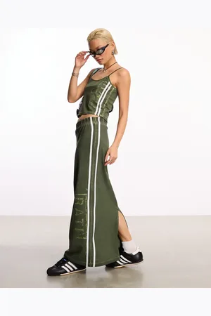 COLLUSION Sporty stripe maxi skirt in khaki