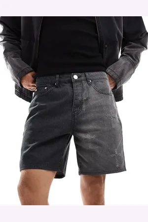 Liquor N Poker Distressed cross denim shorts in wash