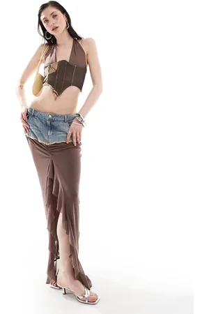 The Kript Maxi denim slinky Y2K skirt