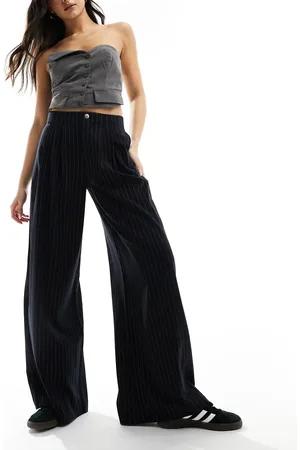 Stradivarius Tailored pleated wide leg trouser in pinstripe