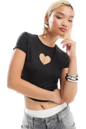 Monki Short sleeve cut out heart mini top in