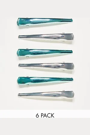 Monki 6 pack hair clips in turquoise and silver metallic
