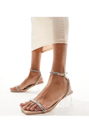 Public Desire Slay clear block heeled sandal with embellished strap in silver
