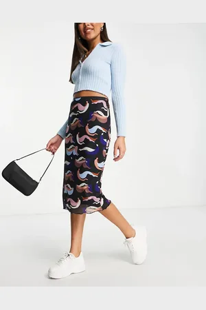 Monki People print mesh midi skirt in
