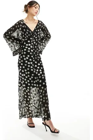 Never Fully Dressed Metallic jacquard star midaxi dress in and gold