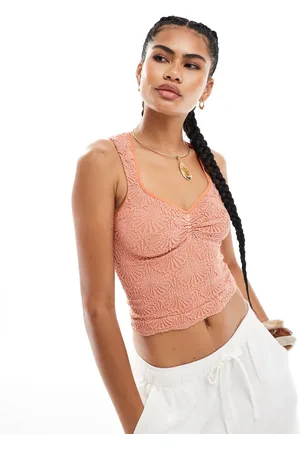 Free People Sweetheart neck textured lace cami top in apricot