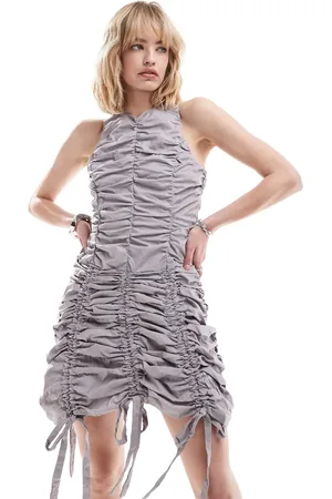 Amy Lynn Erin adjustable ruffle bow tie mini dress in grey