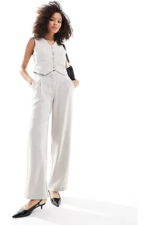VERO MODA Tailored wide leg trouser co-ord in sand melange