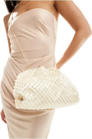 True Decadence All over pearl detail clutch bag in cream