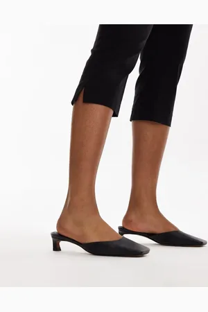 Topshop Audrey premium leather mid heeled square toe mules in
