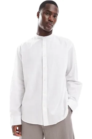 SELECTED Oversized linen mix grandad collar shirt in