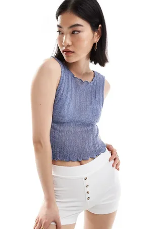 COLLUSION Lettuce hem knitted vest in blue