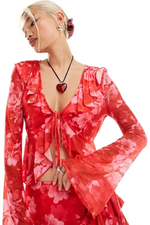 Something New X Chloe Frater tie front mesh top co-ord in washed floral