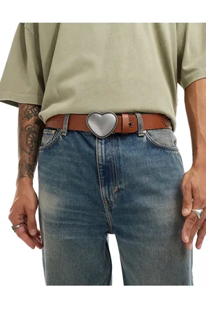 ASOS Faux leather belt with stud detail and heart buckle in