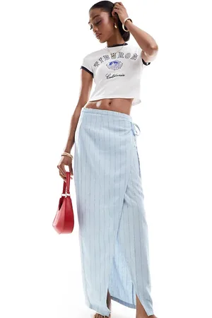VERO MODA Wrap midi skirt in pale pinstripe