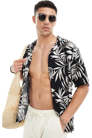 Hollister Thrifted short sleeve revere collar tropical floral print rayon shirt in
