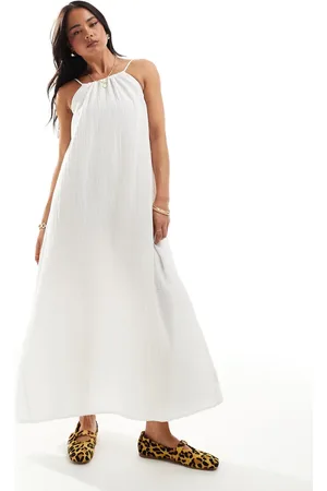 Pimkie Textured linen look high neck maxi dress in