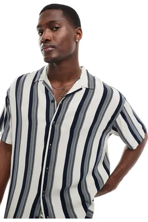 JACK & JONES Oversized revere collar shirt in navy stripe