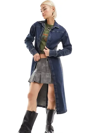 COLLUSION Denim maxi washed trench in blue