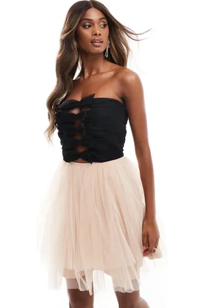 Lace & Beads Tulle bow mini dress in monochrome
