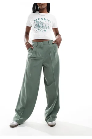 VERO MODA Wide leg dad trousers in khaki