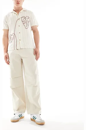Only & Sons Linen mix baggy trouser with toggles in stone