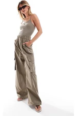 MANGO Utility knitted cami top jumpsuit in khaki