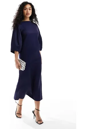 & OTHER STORIES Blend midaxi column dress with sculptural sleeves in dark blue
