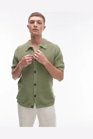 Topman Knitted crochet shirt in green