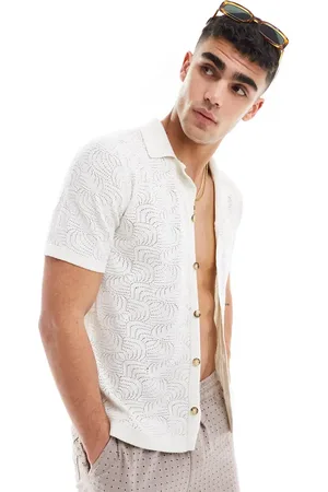 Only & Sons Revere collar open knit shirt in