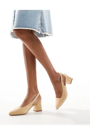 Truffle Collection Block heel sling back court shoes in beige