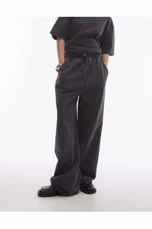 Topshop Acid wash wide leg jogger in charcoal