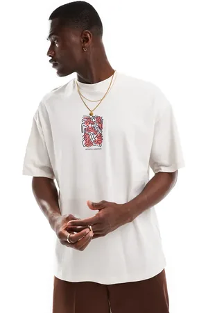 SELECTED Super oversized t-shirt with central print in cream