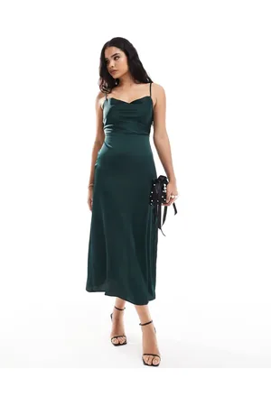 VILA Bridesmaid satin cowl neck cami maxi dress in dark