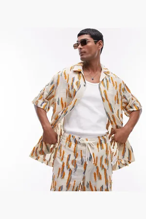 Topman Co-ord short sleeve striped relaxed jacquard shirt in ecru