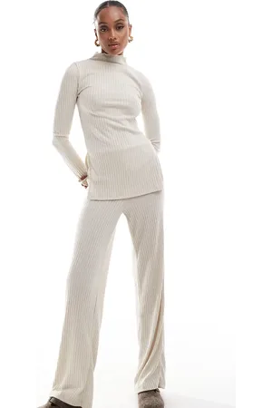 VERO MODA Rib jersey dad trouser co-ord in stone