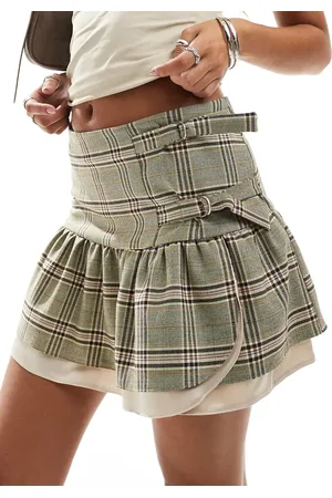 Miss Selfridge Satin double layer mini skirt in check