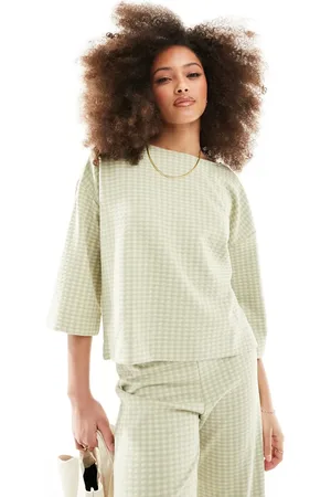 Y.A.S Y.A.S jersey knit oversized t-shirt co-ord in green check