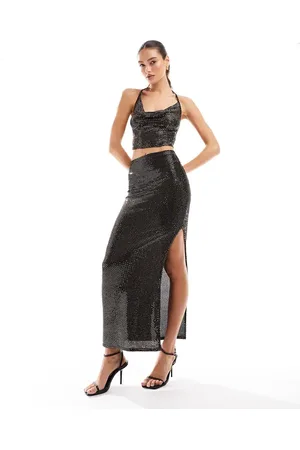 Missyempire Glitter detail maxi skirt co-ord in gold