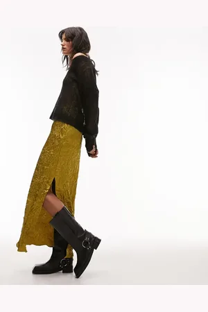 Topshop Crushed maxi skirt in chartreuse