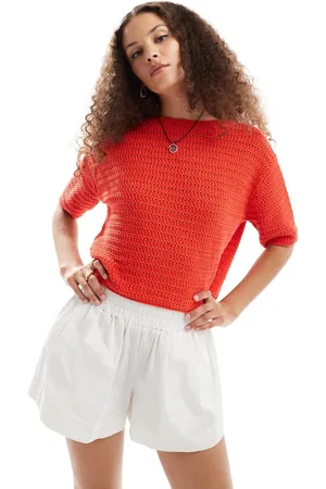 MANGO Crochet shorts sleeve knitted top in
