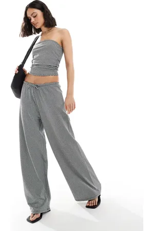 ONLY Extra wide leg stripe trousers co-ord in black and