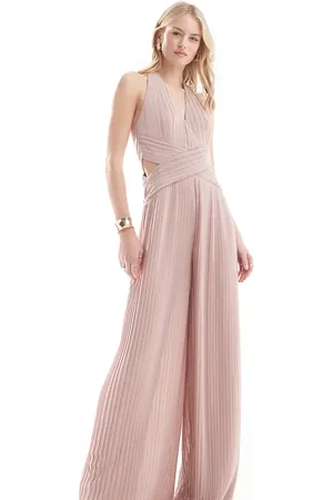 TFNC Bridesmaid chiffon halter neck pleated jumpsuit in soft