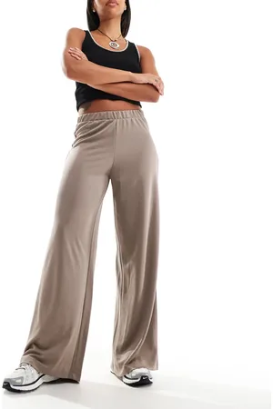 Monki Super soft low waist wide leg jersey trousers in beige