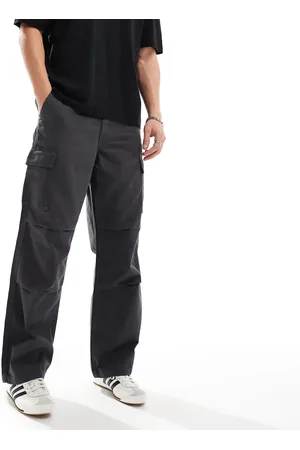 ASOS Baggy cargo trouser with knee pleats in charcoal