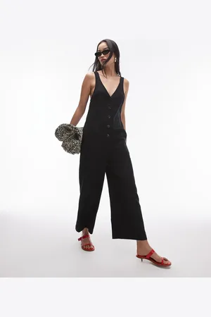 Topshop Textured button down jumpsuit in linen